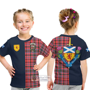 Tartan Vibes Clothing Straiton Tartan Kid T-Shirt with Scottish Lion Royal Arm Half Style