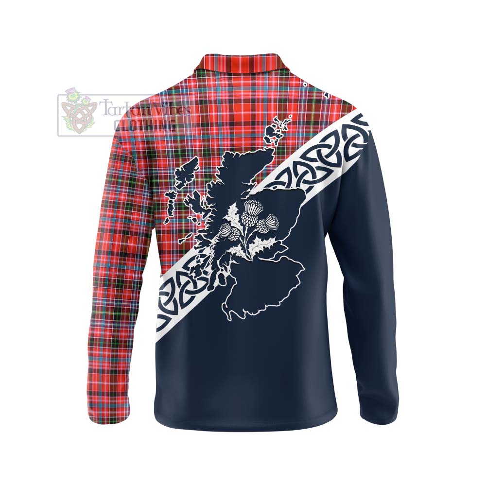 Straiton Tartan Long Sleeve Polo Shirt Featuring Thistle and Scotland Map - Tartan Vibes Clothing