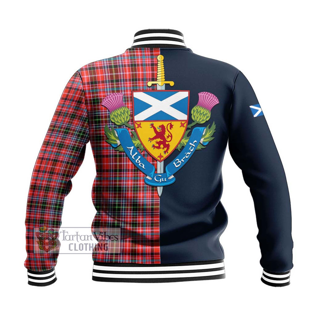 Tartan Vibes Clothing Straiton Tartan Baseball Jacket with Scottish Lion Royal Arm Half Style
