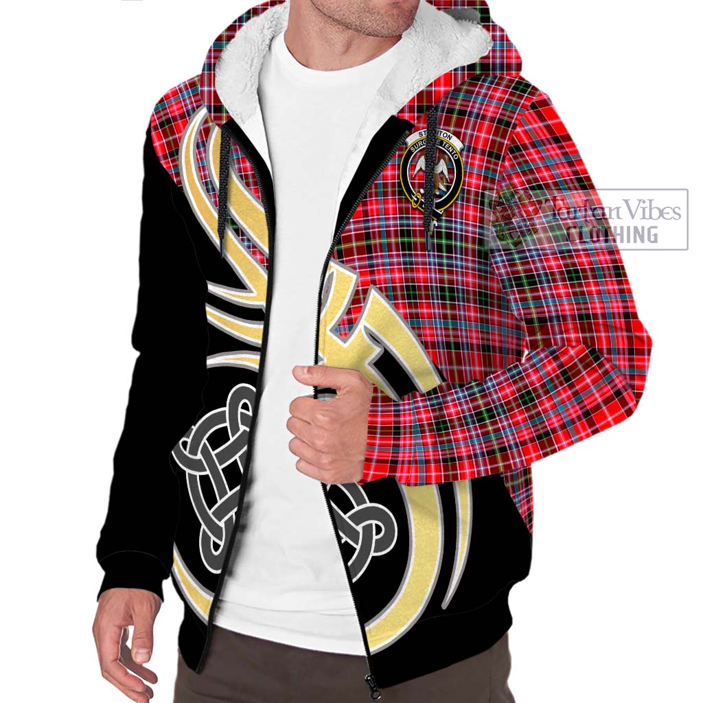 Straiton Tartan Sherpa Hoodie with Family Crest and Celtic Symbol Style - Tartan Vibes Clothing