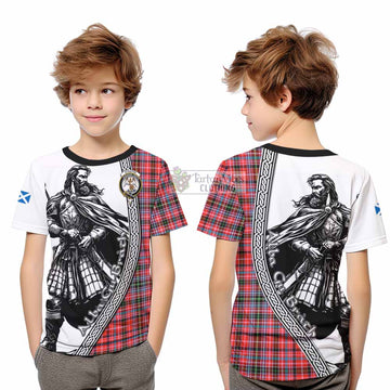 Straiton Tartan Clan Crest Kid T-Shirt with Highlander Warrior Celtic Style