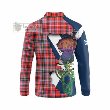 Straiton Tartan Family Crest Long Sleeve Polo Shirt Scottish Thistle Celtic Inspired