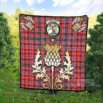 Tartan Vibes Clothing Straiton Tartan Quilt with Family Crest and Golden Thistle Style