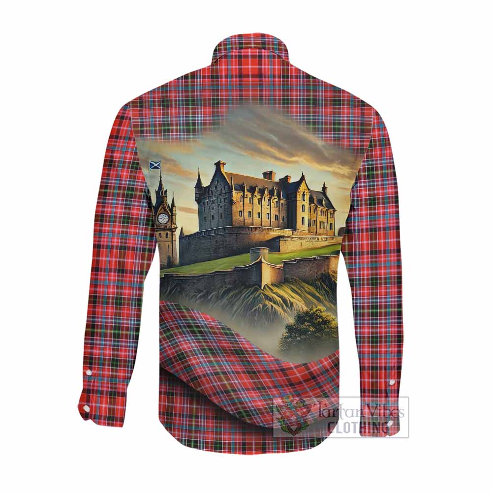 Tartan Vibes Clothing Straiton Tartan Family Crest Long Sleeve Button Shirt with Scottish Ancient Castle Style