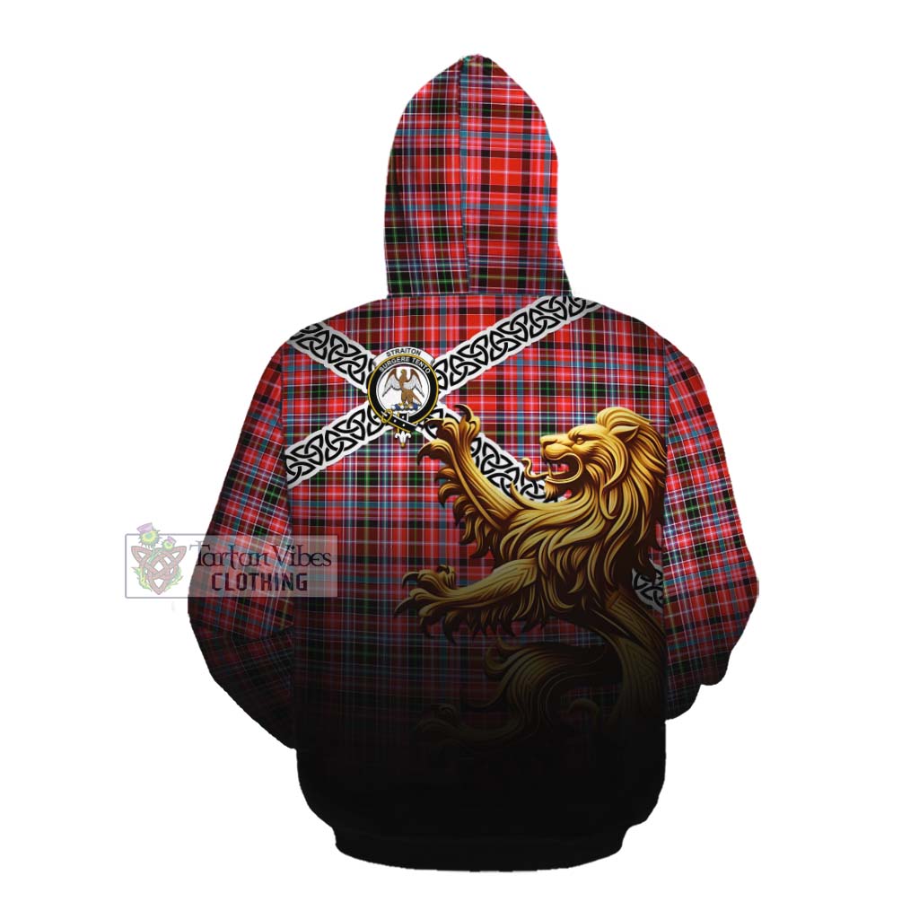Tartan Vibes Clothing Straiton Crest Tartan Cotton Hoodie with Golden Lion Emblem Celtic Style