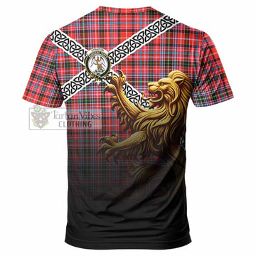 Tartan Vibes Clothing Straiton Crest Tartan T-Shirt with Golden Lion Emblem Celtic Style