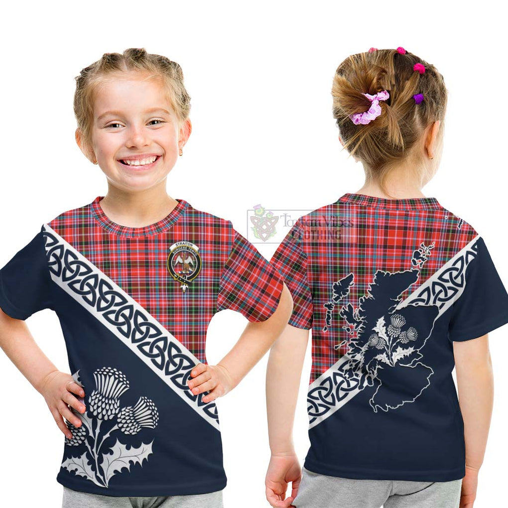 Tartan Vibes Clothing Straiton Tartan Kid T-Shirt Featuring Thistle and Scotland Map