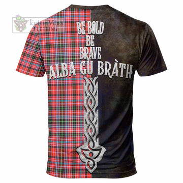 Tartan Vibes Clothing Straiton Tartan Family Crest T-Shirt Alba Gu Brath Be Brave Lion Ancient Style