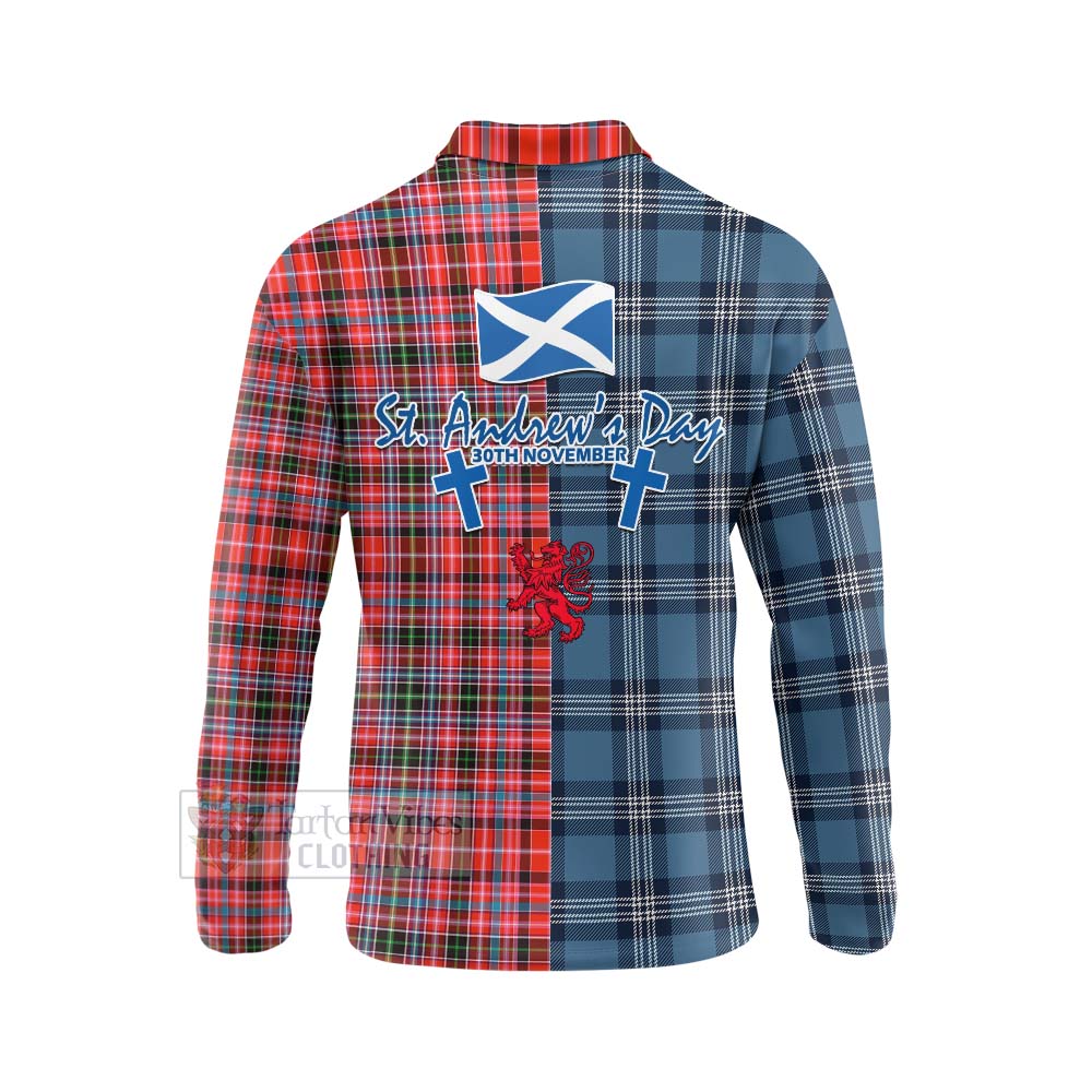 Tartan Vibes Clothing Straiton Tartan Long Sleeve Polo Shirt Happy St. Andrew's Day Half Tartan Style