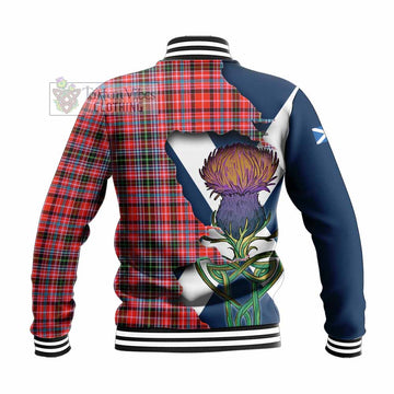 Tartan Vibes Clothing Straiton Tartan Family Crest Baseball Jacket Scottish Thistle Celtic Inspired