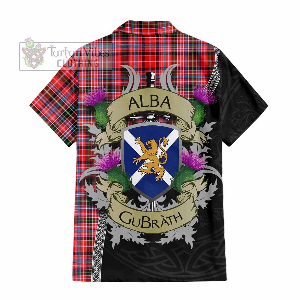 Tartan Vibes Clothing Straiton Tartan Family Crest Short Sleeve Button Shirt Lion Rampant Royal Thistle Shield Celtic Inspired