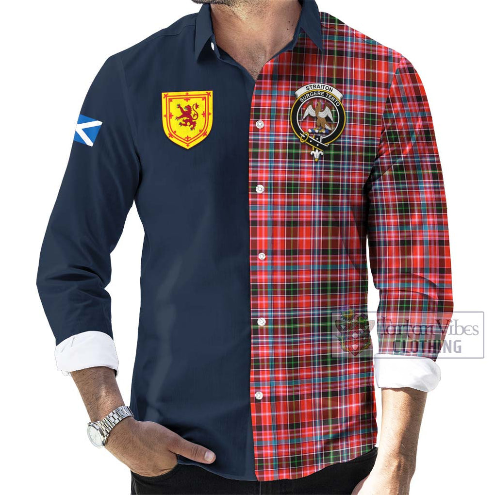 Tartan Vibes Clothing Straiton Tartan Long Sleeve Button Shirt with Scottish Lion Royal Arm Half Style
