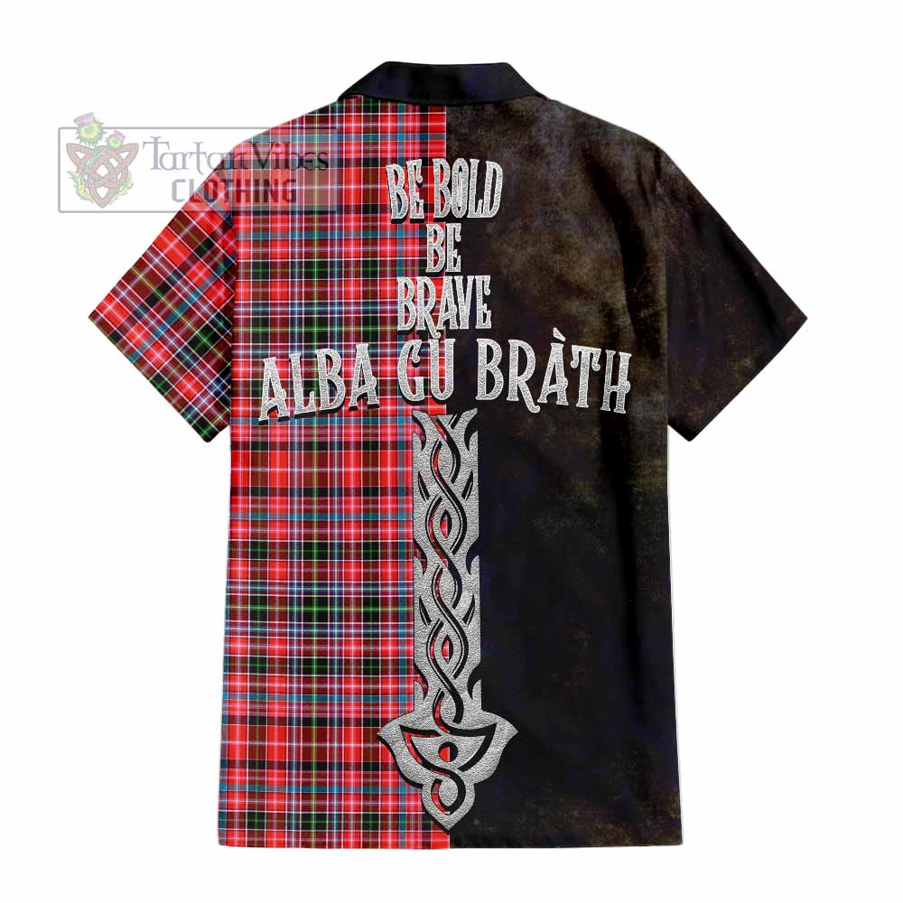 Tartan Vibes Clothing Straiton Tartan Family Crest Short Sleeve Button Shirt Alba Gu Brath Be Brave Lion Ancient Style