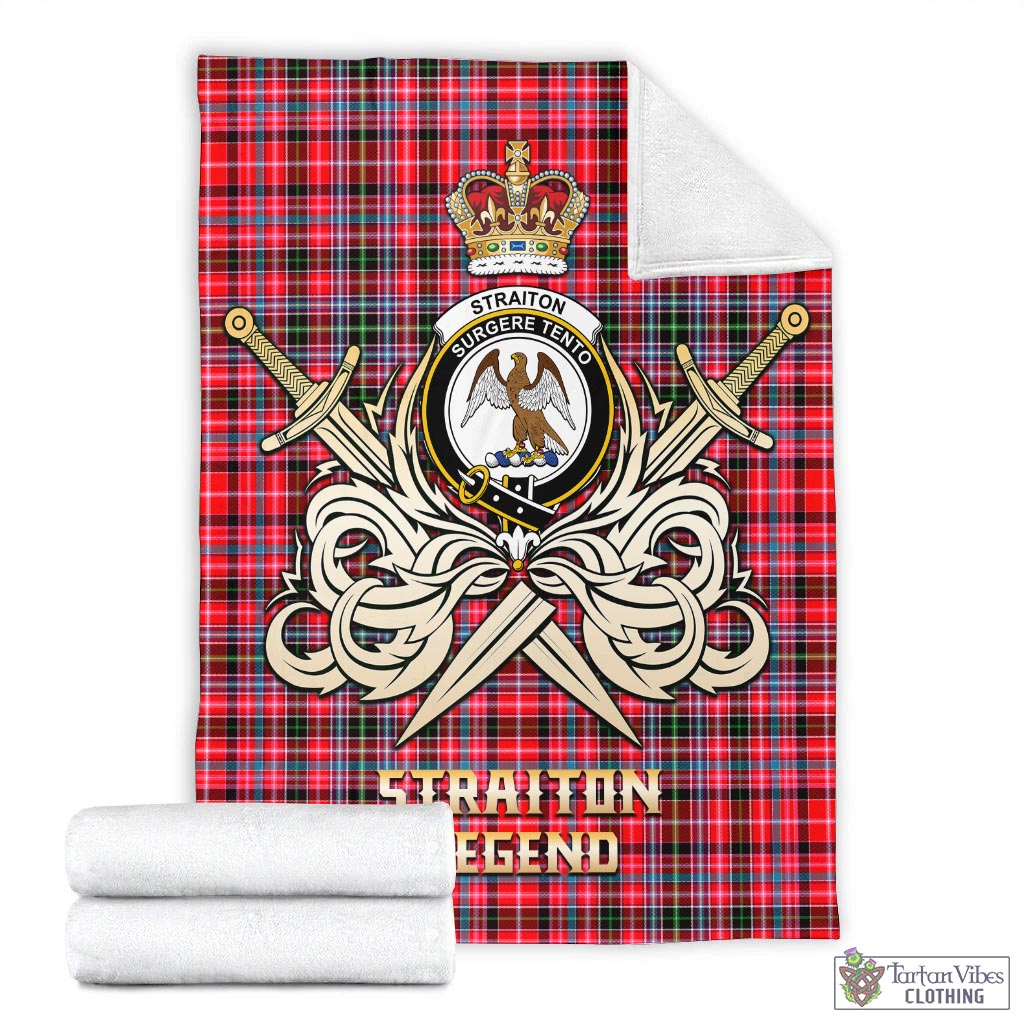 Tartan Vibes Clothing Straiton Tartan Blanket with Clan Crest and the Golden Sword of Courageous Legacy