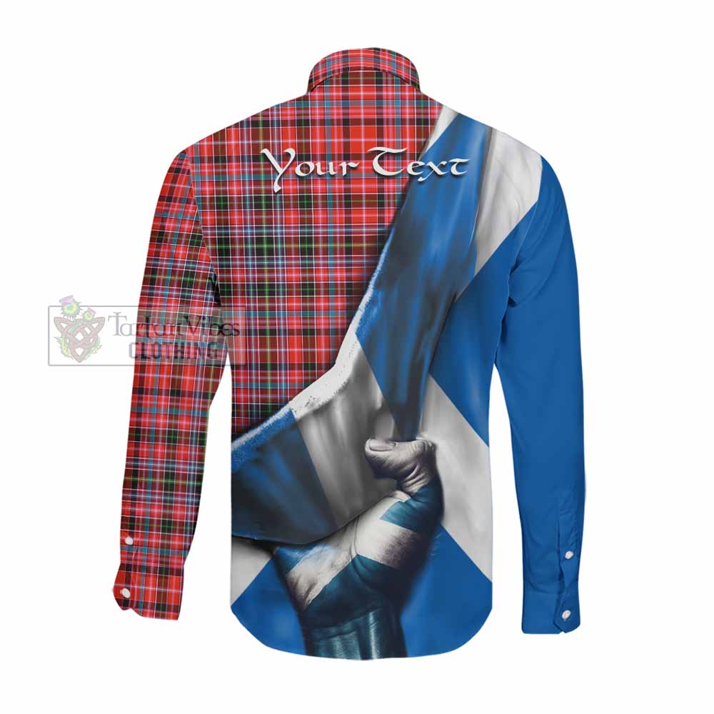 Tartan Vibes Clothing Straiton Tartan Long Sleeve Button Shirt with Family Crest Scotland Patriotic Style