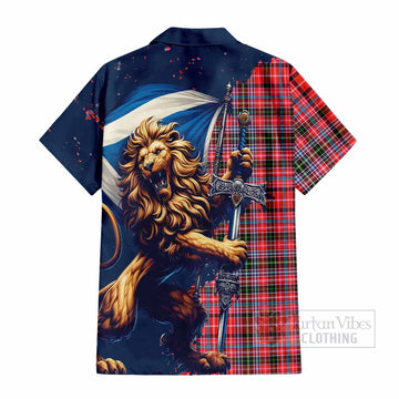 Tartan Vibes Clothing Straiton Tartan Family Crest Short Sleeve Button Shirt with Scottish Majestic Lion