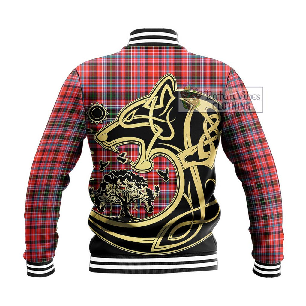 Straiton Tartan Baseball Jacket with Family Crest Celtic Wolf Style - Tartan Vibes Clothing