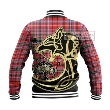 Straiton Tartan Baseball Jacket with Family Crest Celtic Wolf Style - Tartan Vibes Clothing