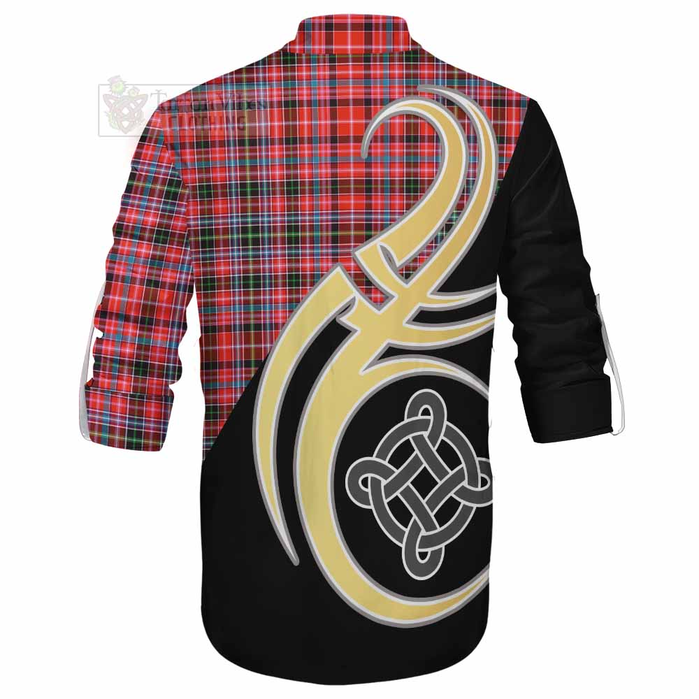Tartan Vibes Clothing Straiton Tartan Ghillie Kilt Shirt with Family Crest and Celtic Symbol Style