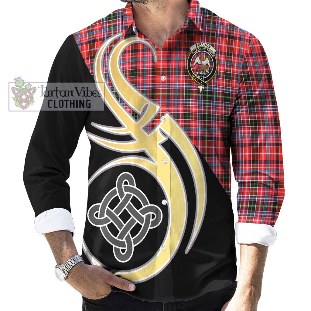 Straiton Tartan Long Sleeve Button Shirt with Family Crest and Celtic Symbol Style - Tartan Vibes Clothing