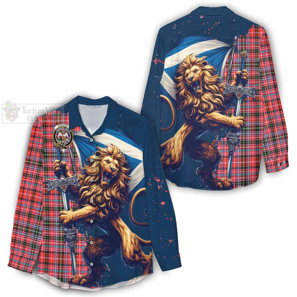 Tartan Vibes Clothing Straiton Tartan Family Crest Women's Casual Shirt with Scottish Majestic Lion