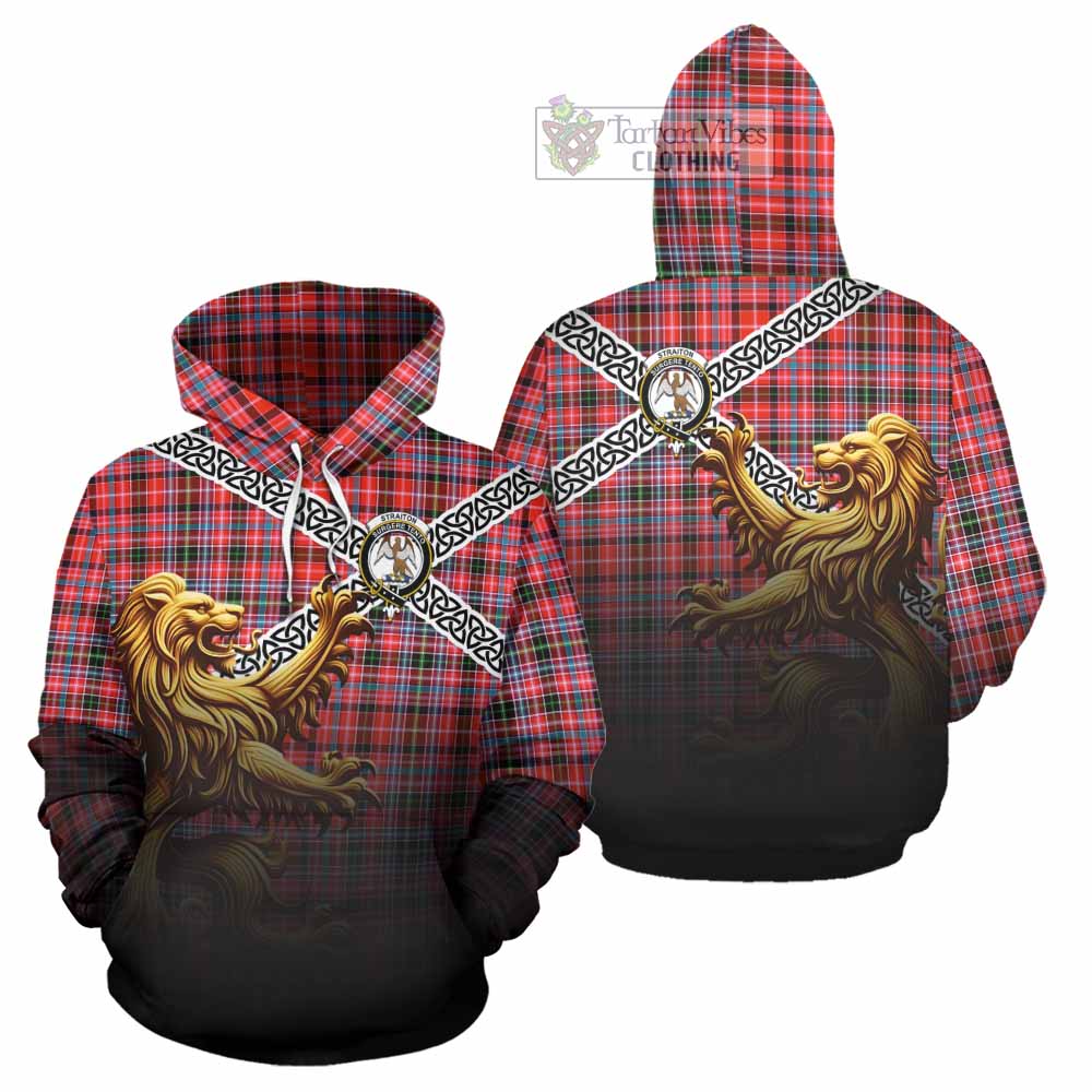 Tartan Vibes Clothing Straiton Crest Tartan Hoodie with Golden Lion Emblem Celtic Style