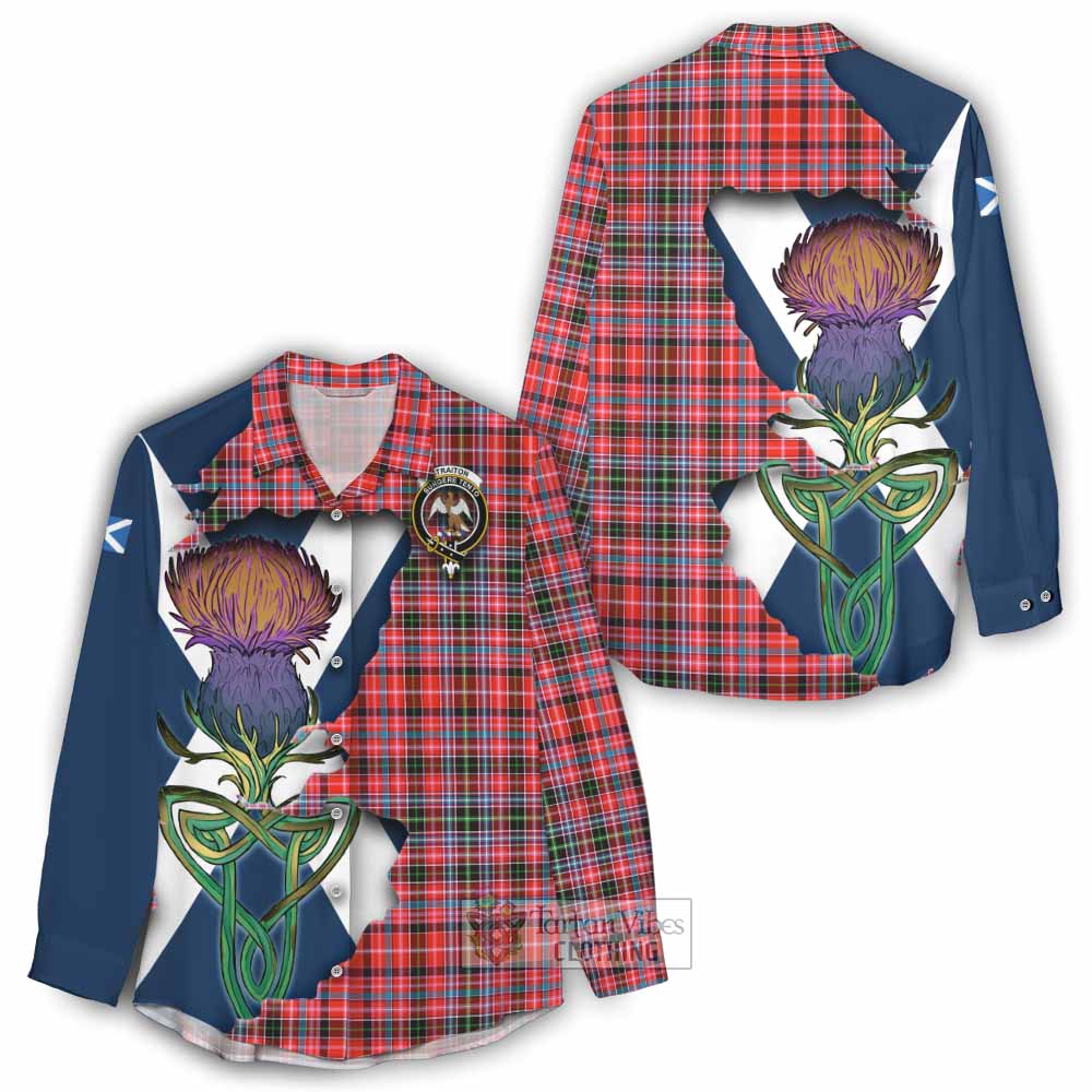 Tartan Vibes Clothing Straiton Tartan Family Crest Women's Casual Shirt Scottish Thistle Celtic Inspired