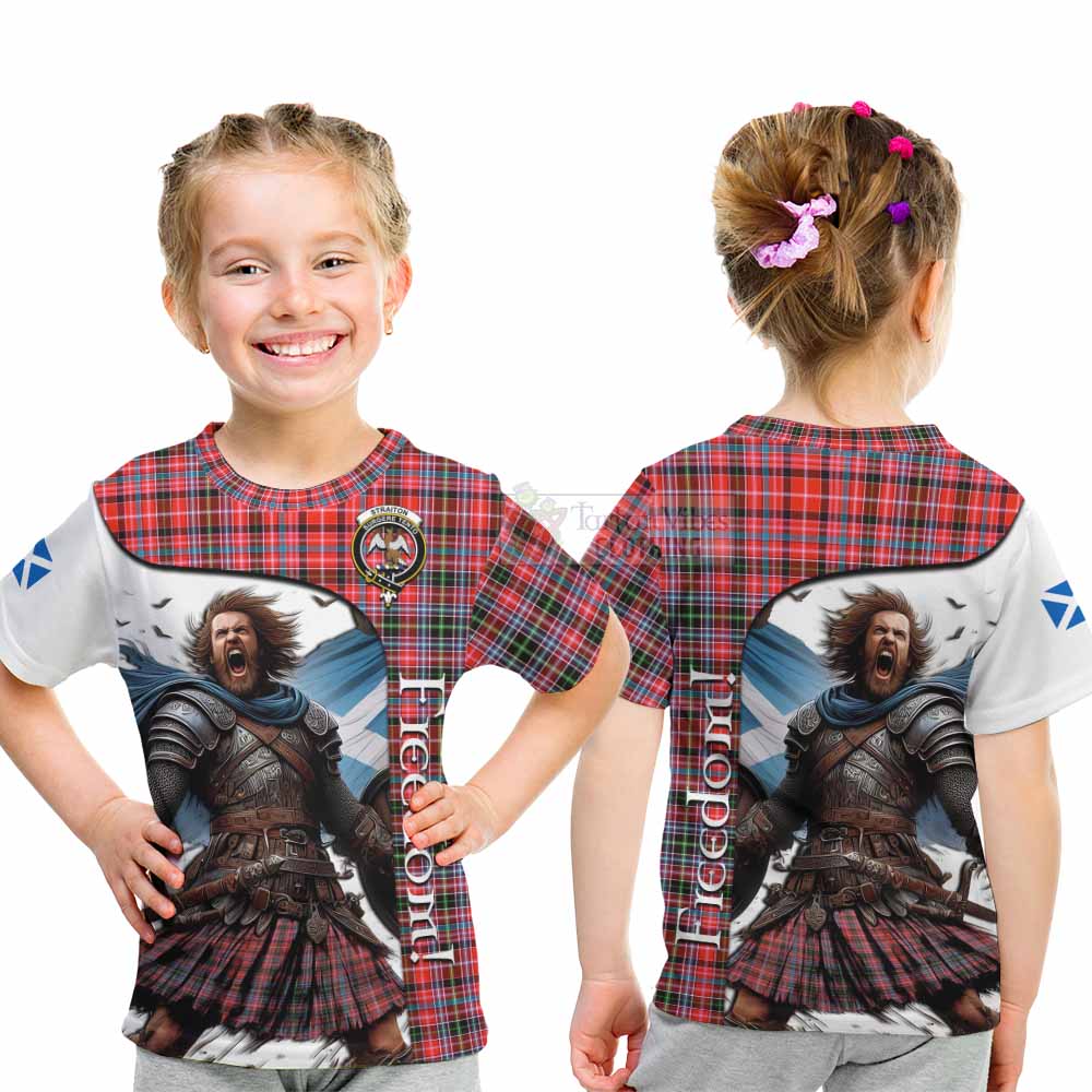 Tartan Vibes Clothing Straiton Crest Tartan Kid T-Shirt Inspired by the Freedom of Scottish Warrior