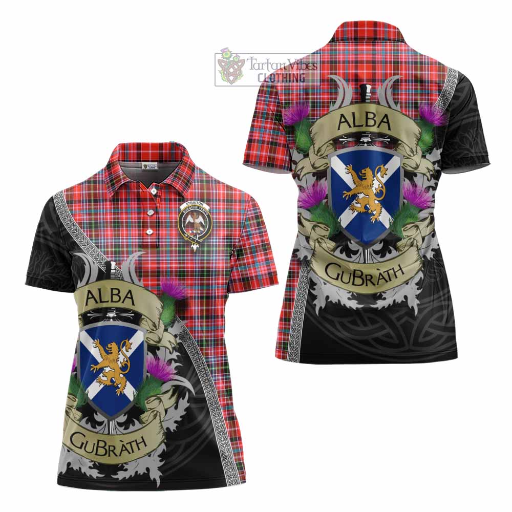 Tartan Vibes Clothing Straiton Tartan Family Crest Women's Polo Shirt Lion Rampant Royal Thistle Shield Celtic Inspired