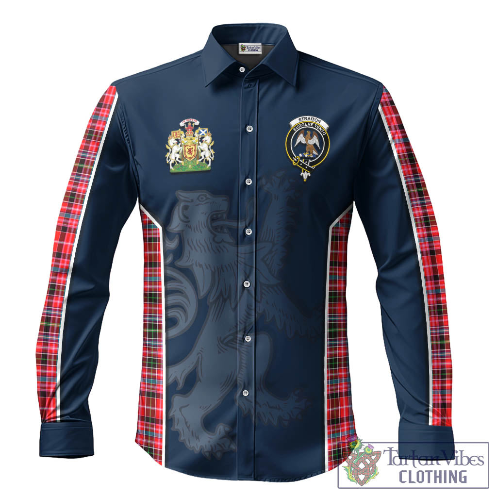 Straiton Tartan Long Sleeve Button Up Shirt with Family Crest and Lion Rampant Vibes Sport Style