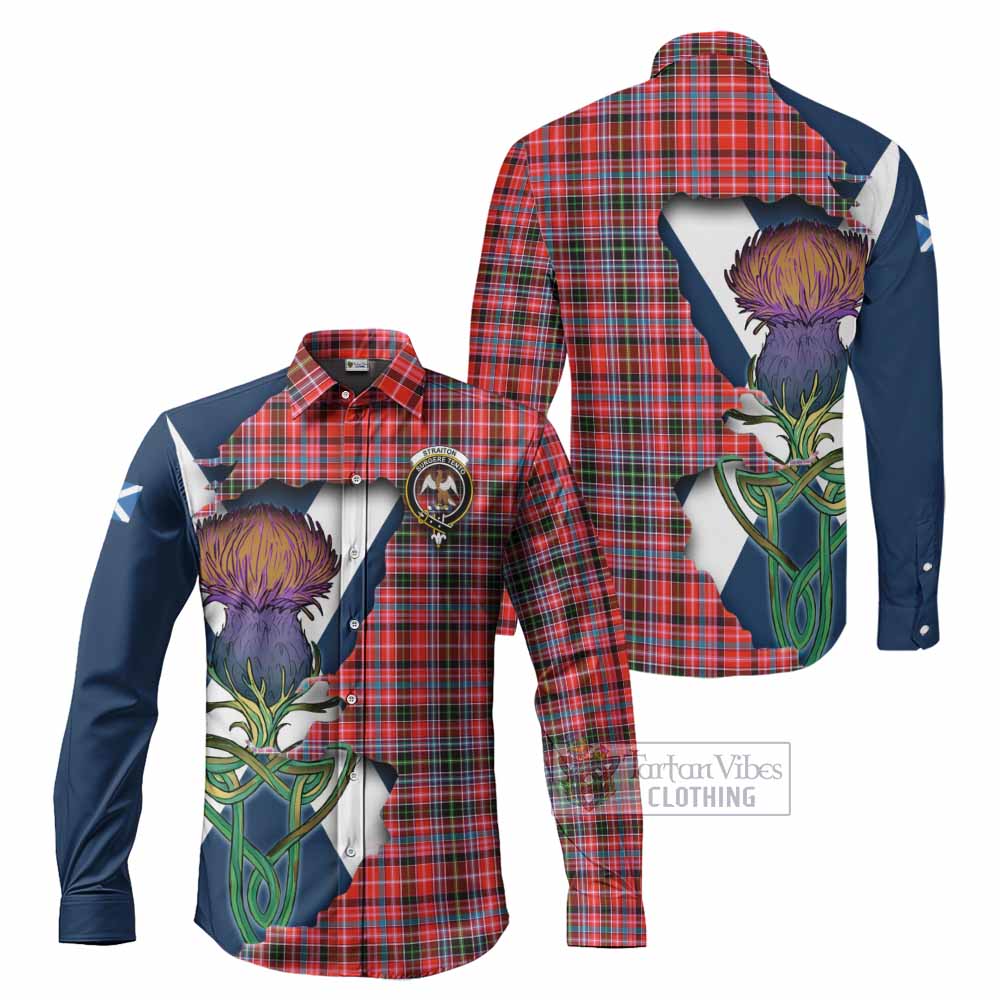 Tartan Vibes Clothing Straiton Tartan Family Crest Long Sleeve Button Shirt Scottish Thistle Celtic Inspired
