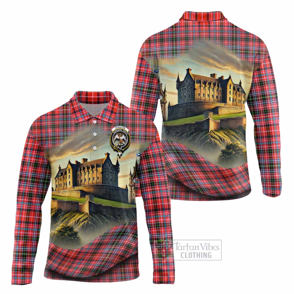 Tartan Vibes Clothing Straiton Tartan Family Crest Long Sleeve Polo Shirt with Scottish Ancient Castle Style