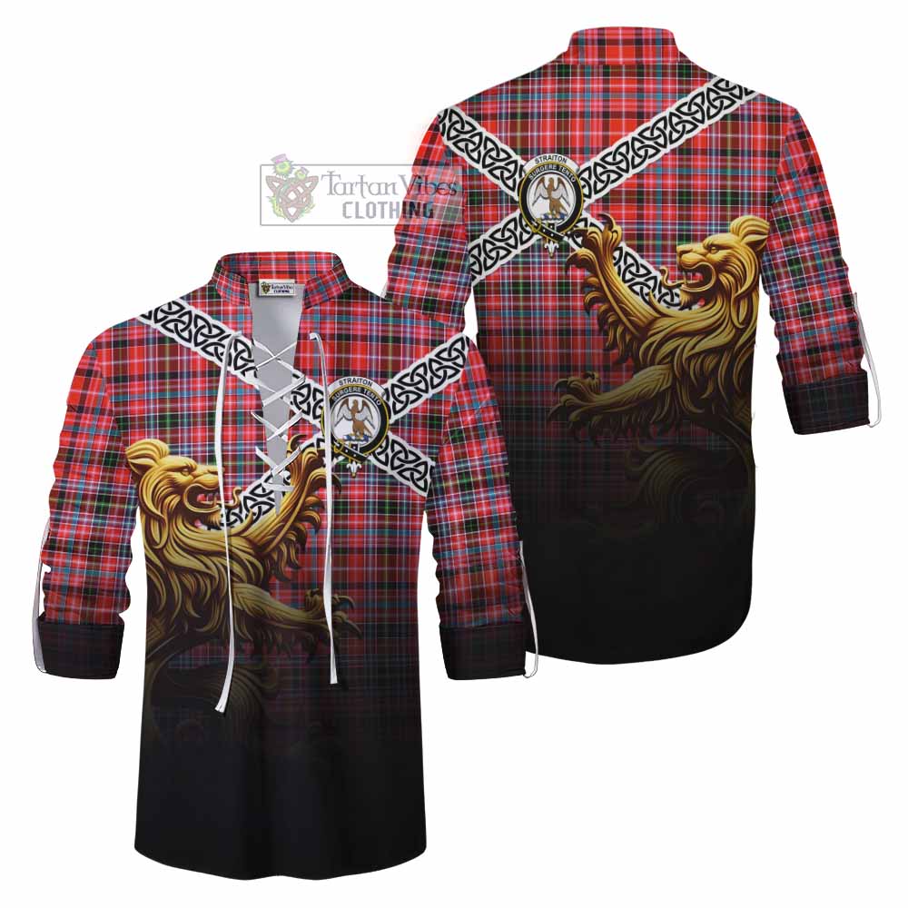 Tartan Vibes Clothing Straiton Crest Tartan Ghillie Kilt Shirt with Golden Lion Emblem Celtic Style