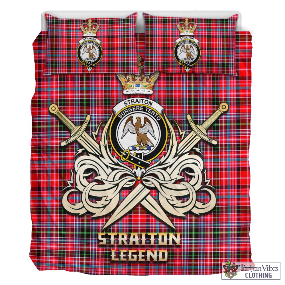 Tartan Vibes Clothing Straiton Tartan Bedding Set with Clan Crest and the Golden Sword of Courageous Legacy