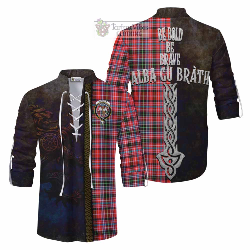 Tartan Vibes Clothing Straiton Tartan Family Crest Ghillie Kilt Shirt Alba Gu Brath Be Brave Lion Ancient Style