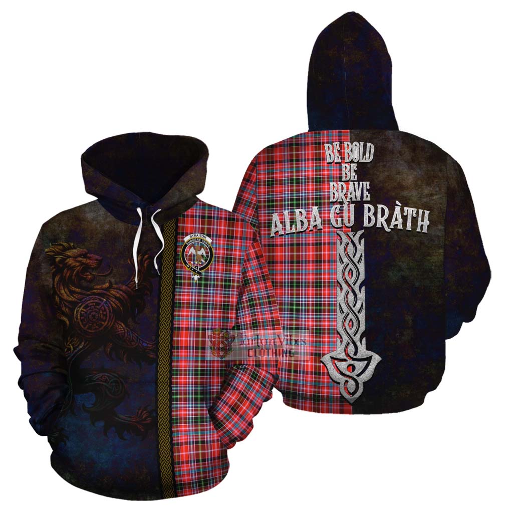 Tartan Vibes Clothing Straiton Tartan Family Crest Cotton Hoodie Alba Gu Brath Be Brave Lion Ancient Style