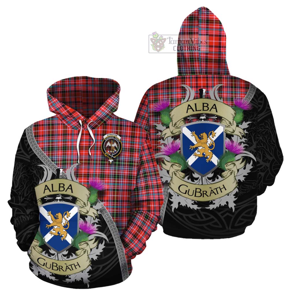 Tartan Vibes Clothing Straiton Tartan Family Crest Cotton Hoodie Lion Rampant Royal Thistle Shield Celtic Inspired