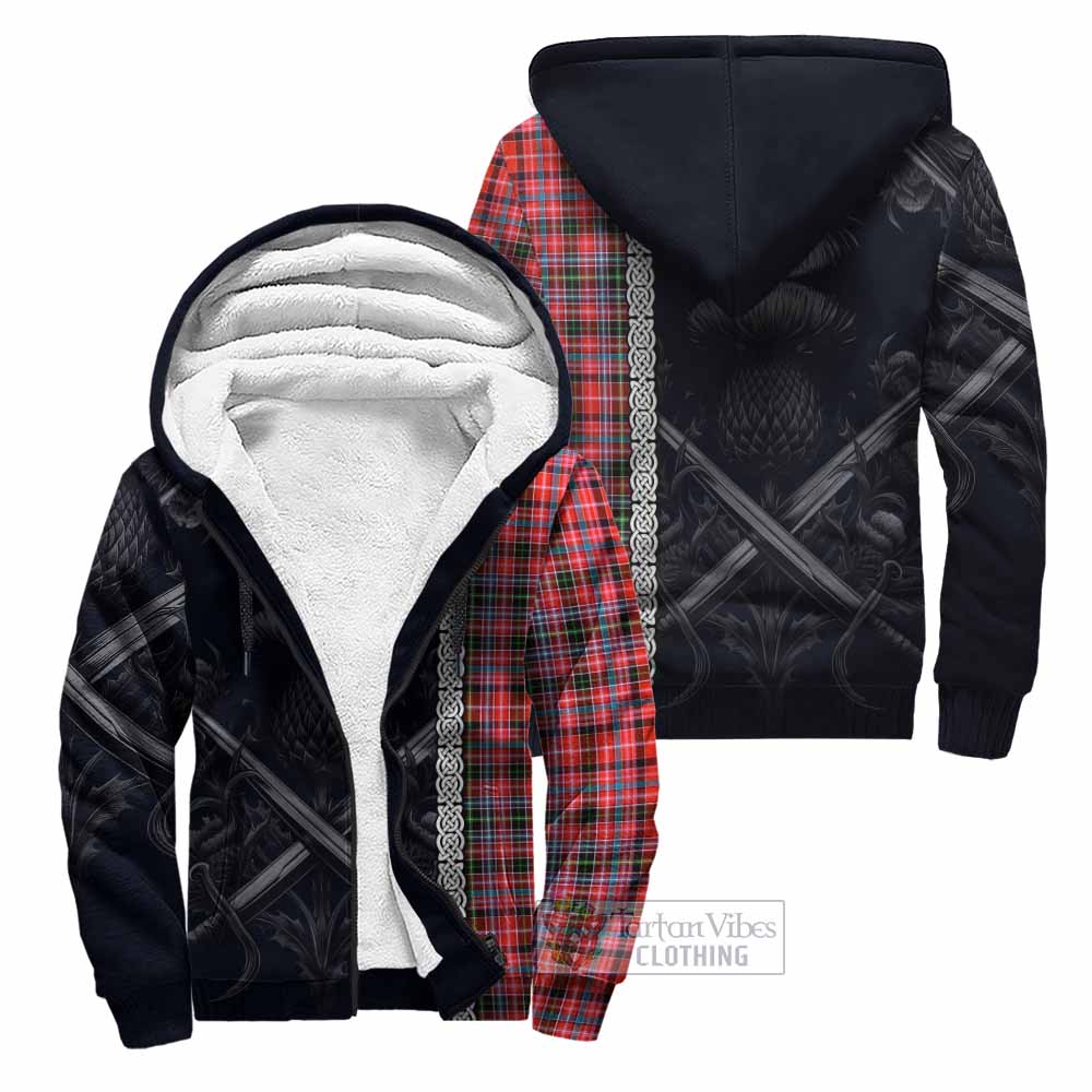 Tartan Vibes Clothing Straiton Tartan Sherpa Hoodie with Family Crest Cross Sword Thistle Celtic Vibes