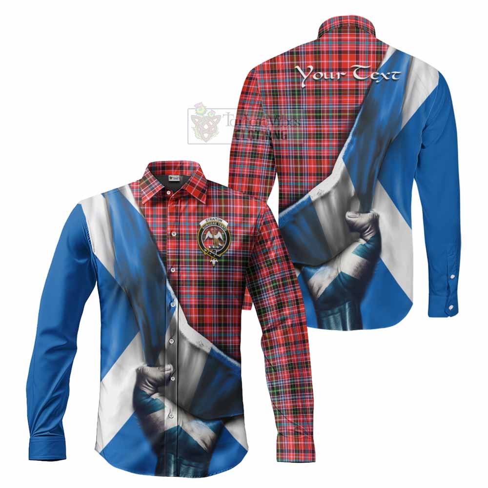 Tartan Vibes Clothing Straiton Tartan Long Sleeve Button Shirt with Family Crest Scotland Patriotic Style