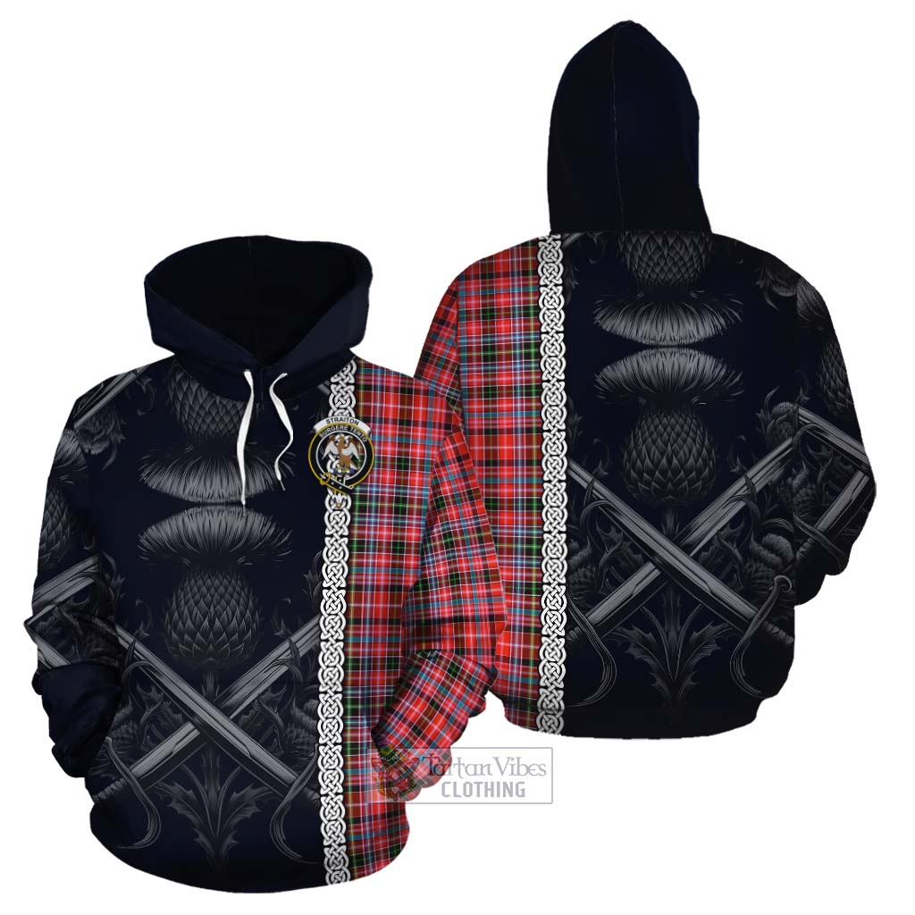 Tartan Vibes Clothing Straiton Tartan Cotton Hoodie with Family Crest Cross Sword Thistle Celtic Vibes
