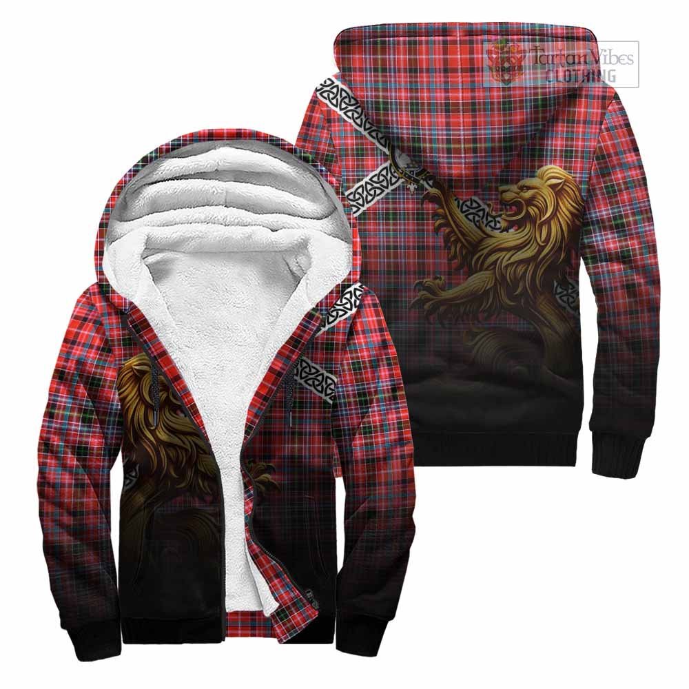 Tartan Vibes Clothing Straiton Crest Tartan Sherpa Hoodie with Golden Lion Emblem Celtic Style