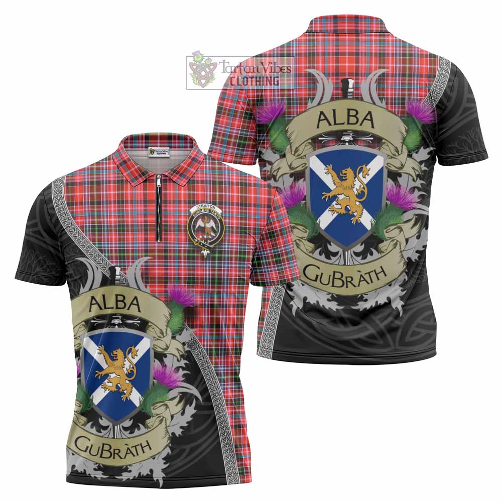 Tartan Vibes Clothing Straiton Tartan Family Crest Zipper Polo Shirt Lion Rampant Royal Thistle Shield Celtic Inspired