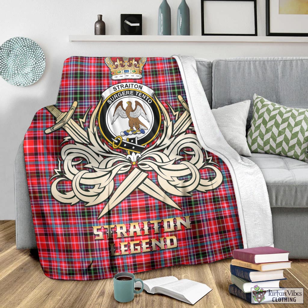 Tartan Vibes Clothing Straiton Tartan Blanket with Clan Crest and the Golden Sword of Courageous Legacy