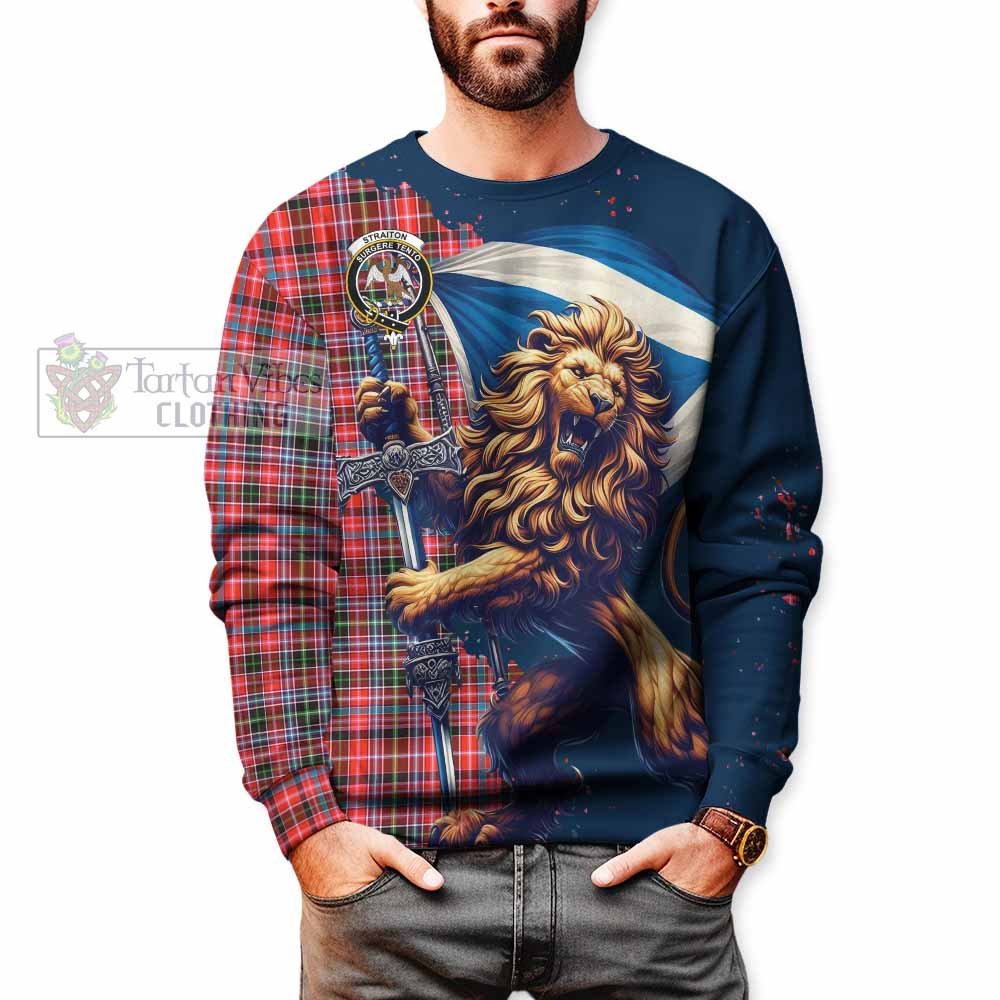 Tartan Vibes Clothing Straiton Tartan Family Crest Sweatshirt with Scottish Majestic Lion