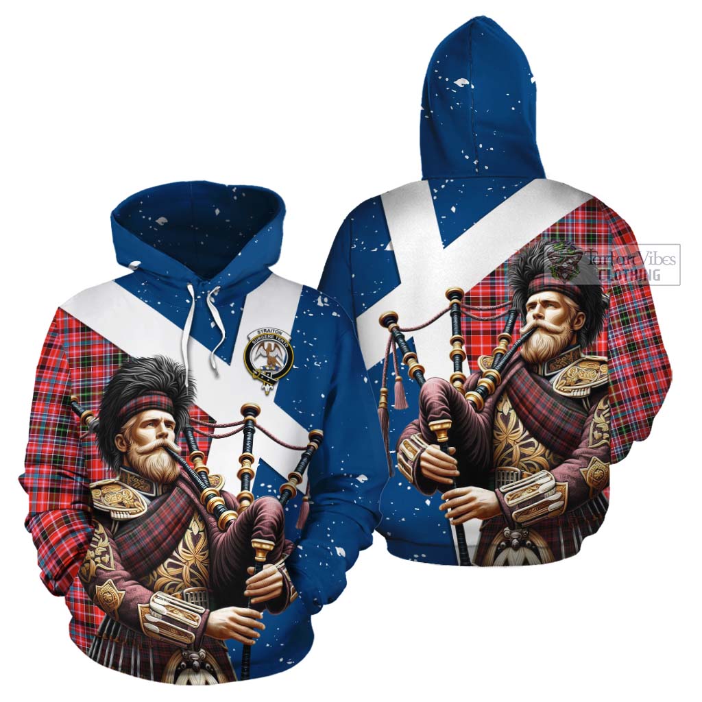 Tartan Vibes Clothing Straiton Tartan Cotton Hoodie with Family Crest Scottish Bagpiper Vibes