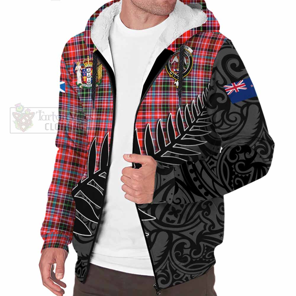 Tartan Vibes Clothing Straiton Crest Tartan Sherpa Hoodie with New Zealand Silver Fern Half Style