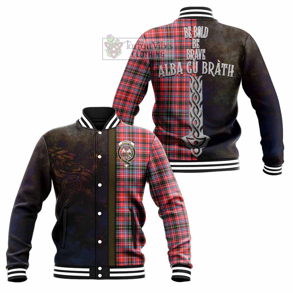 Tartan Vibes Clothing Straiton Tartan Family Crest Baseball Jacket Alba Gu Brath Be Brave Lion Ancient Style
