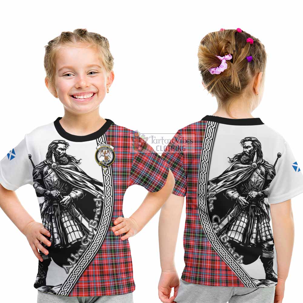 Straiton Tartan Clan Crest Kid T-Shirt with Highlander Warrior Celtic Style