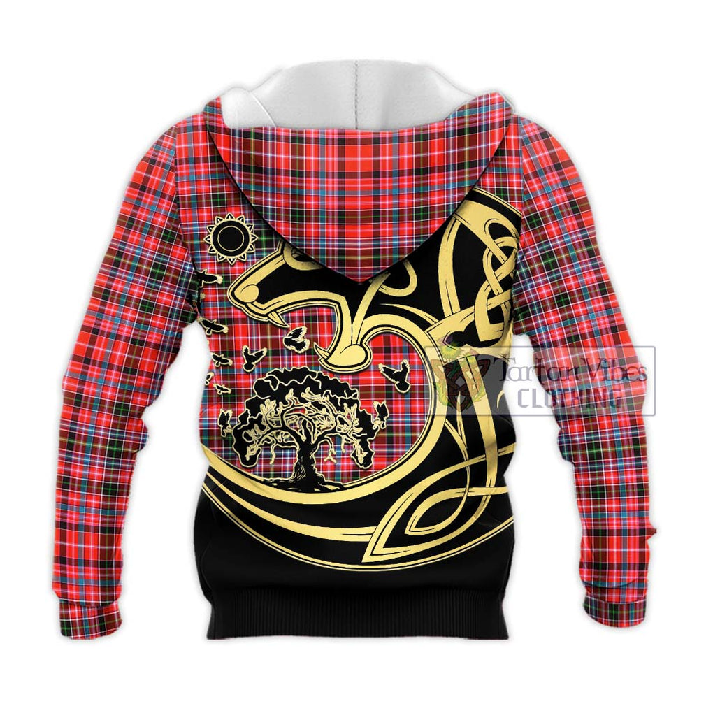 Straiton Tartan Knitted Hoodie with Family Crest Celtic Wolf Style - Tartan Vibes Clothing