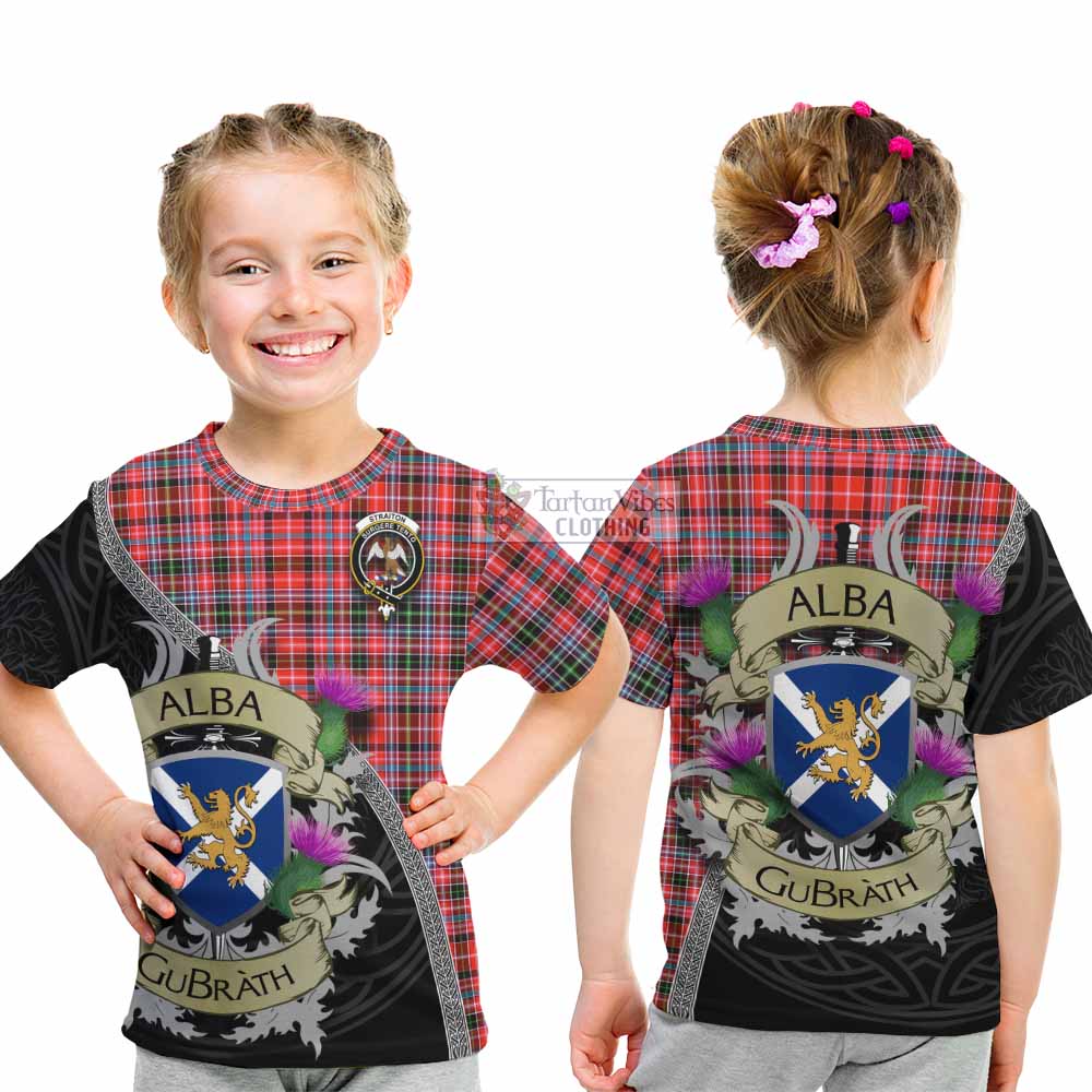 Tartan Vibes Clothing Straiton Tartan Family Crest Kid T-Shirt Lion Rampant Royal Thistle Shield Celtic Inspired